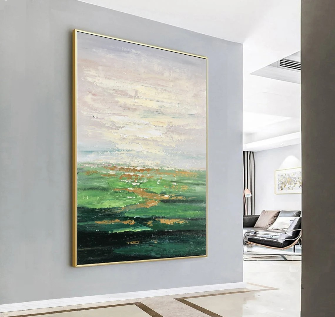 3D Green Abstract with Gold Accents - Modern Oil Art #JJ 028