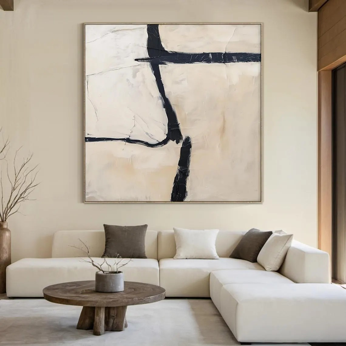 Geometric Abstract Oil Painting | Bold Black Lines Original Art  #TC 059