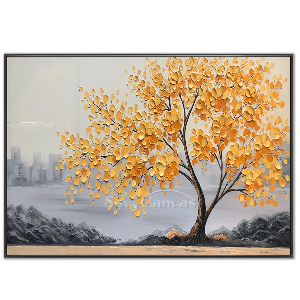 Textured Golden Blossom Tree Wall Art for Home Decor #TC 187