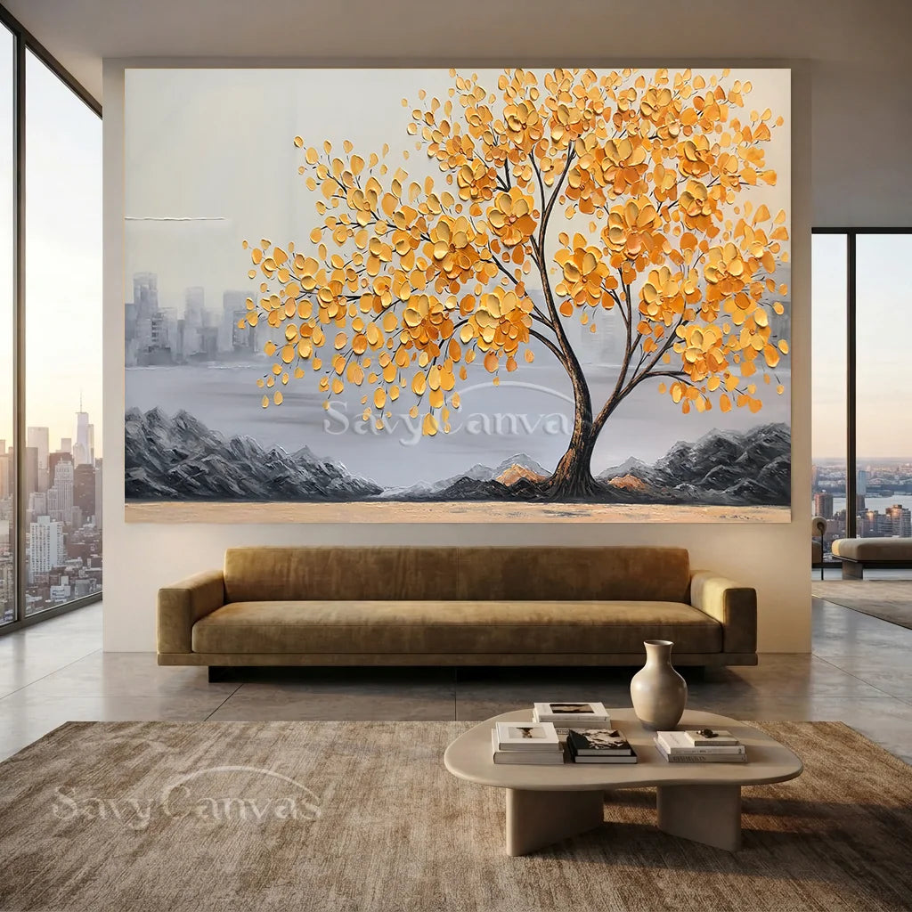 Textured Golden Blossom Tree Wall Art for Home Decor #TC 187