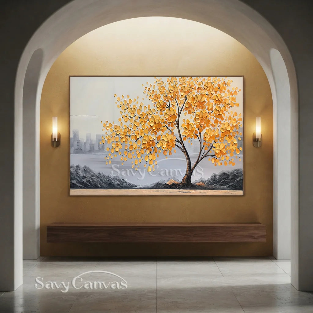 Textured Golden Blossom Tree Wall Art for Home Decor #TC 187
