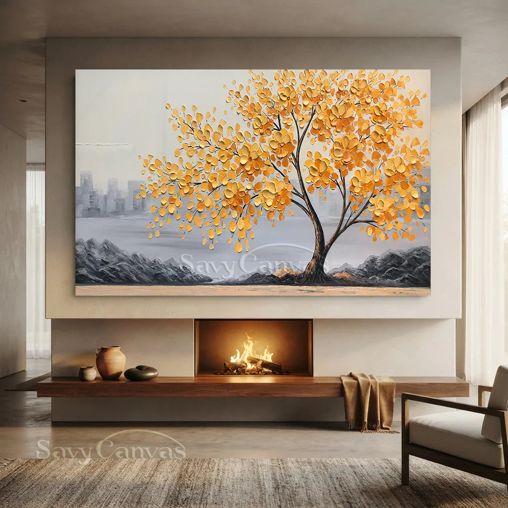 Textured Golden Blossom Tree Wall Art for Home Decor #TC 187