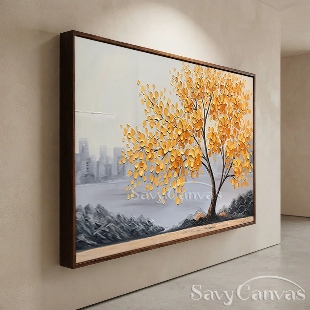 Textured Golden Blossom Tree Wall Art for Home Decor #TC 187