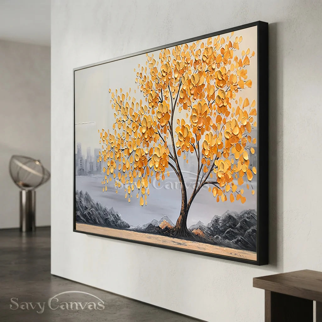 Textured Golden Blossom Tree Wall Art for Home Decor #TC 187