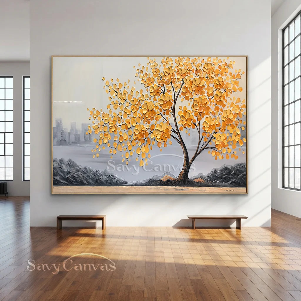 Textured Golden Blossom Tree Wall Art for Home Decor #TC 187