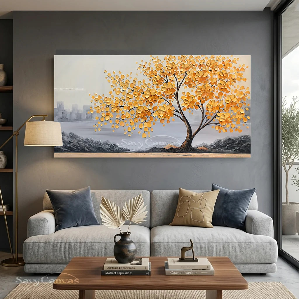 Textured Golden Blossom Tree Wall Art for Home Decor #TC 187