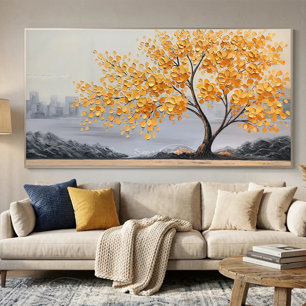Textured Golden Blossom Tree Wall Art for Home Decor #TC 187