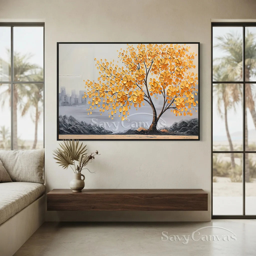 Textured Golden Blossom Tree Wall Art for Home Decor #TC 187