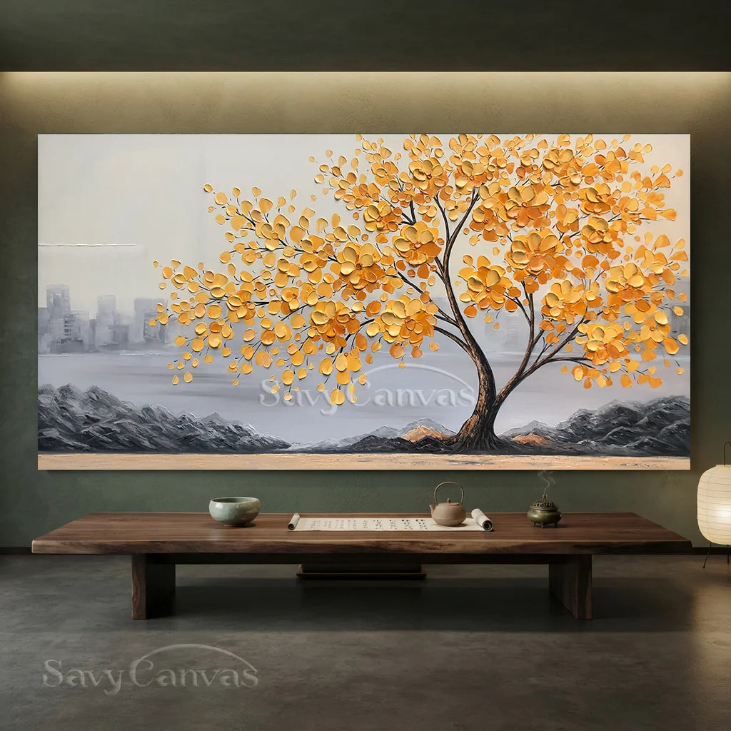 Textured Golden Blossom Tree Wall Art for Home Decor #TC 187