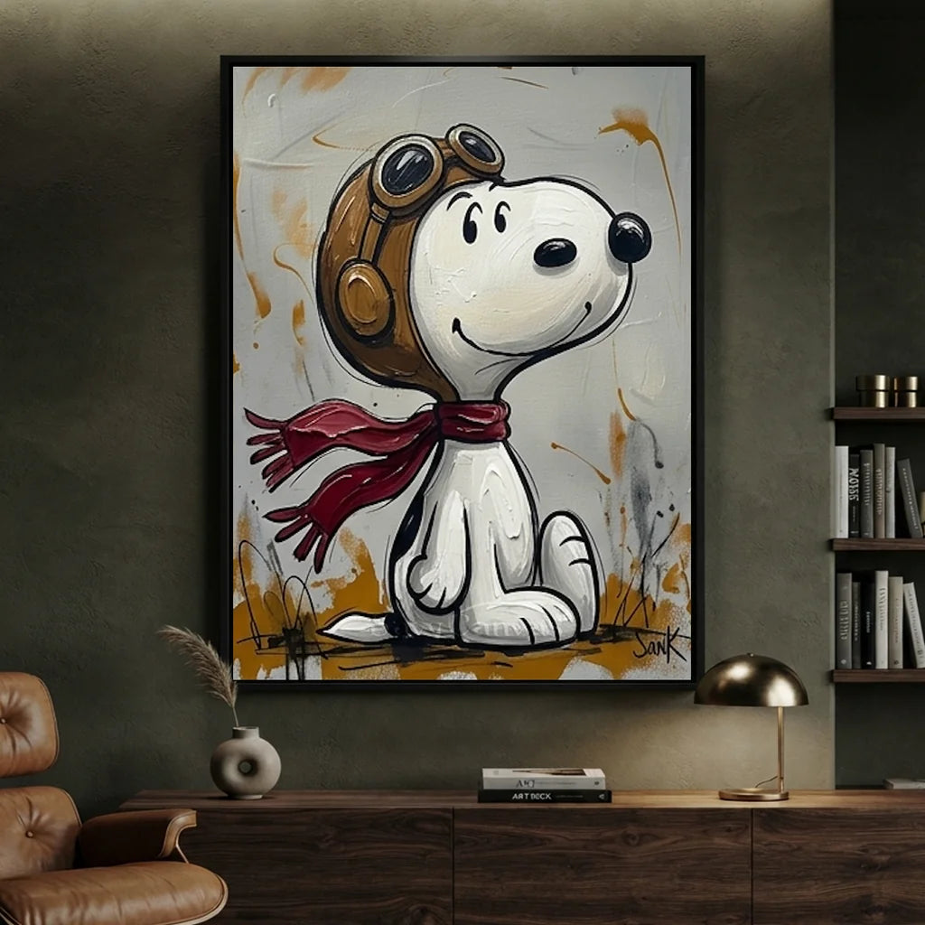 Pop Art Snoopy Oil Painting, Aviator Cartoon Wall Art #SS 375