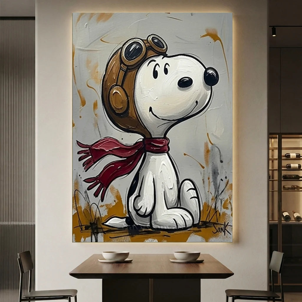 Pop Art Snoopy Oil Painting, Aviator Cartoon Wall Art #SS 375