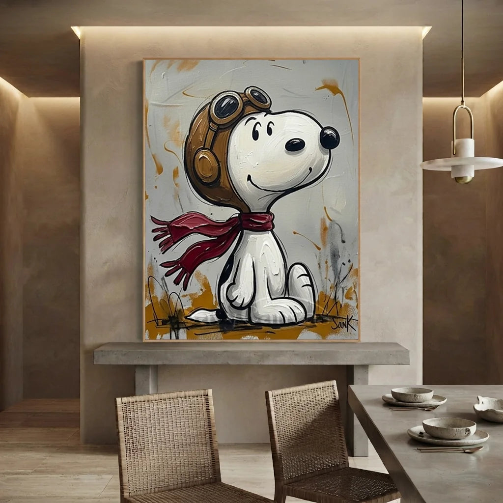 Pop Art Snoopy Oil Painting, Aviator Cartoon Wall Art #SS 375