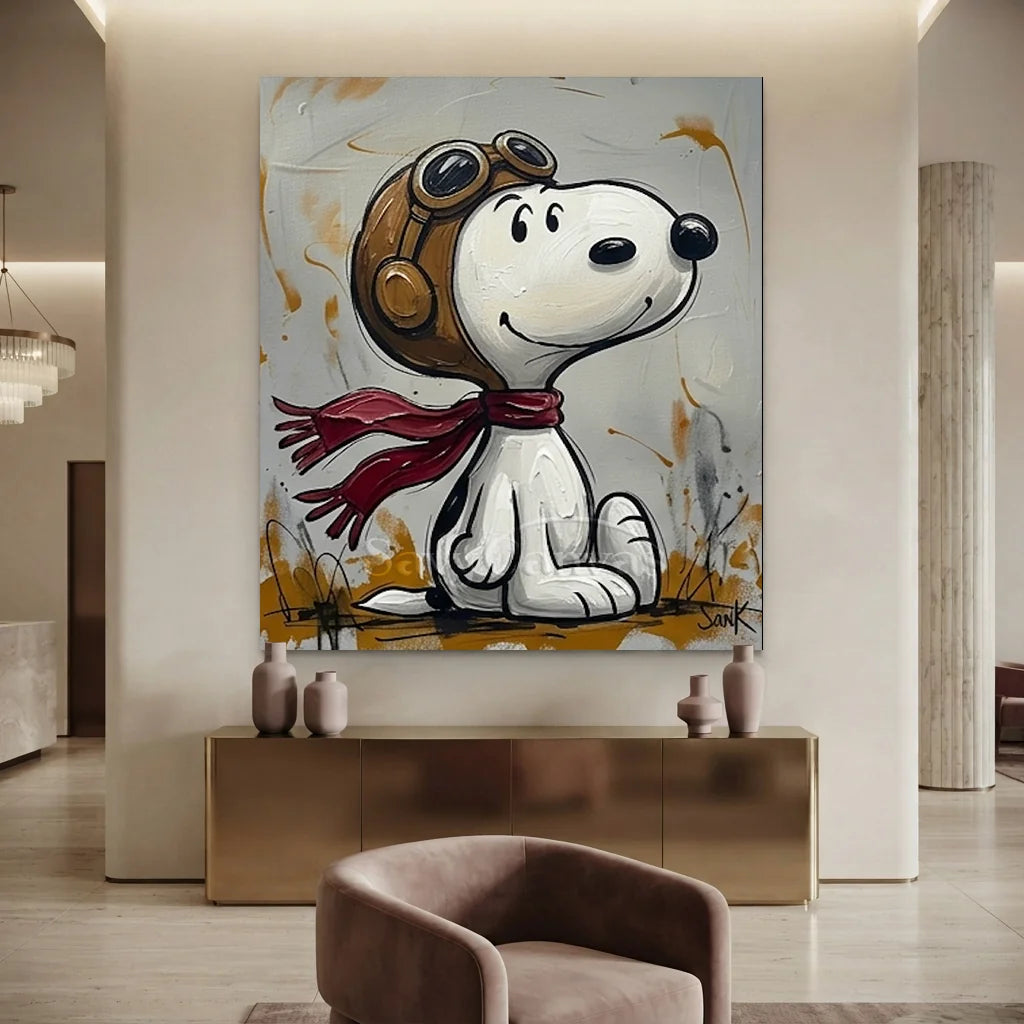 Pop Art Snoopy Oil Painting, Aviator Cartoon Wall Art #SS 375