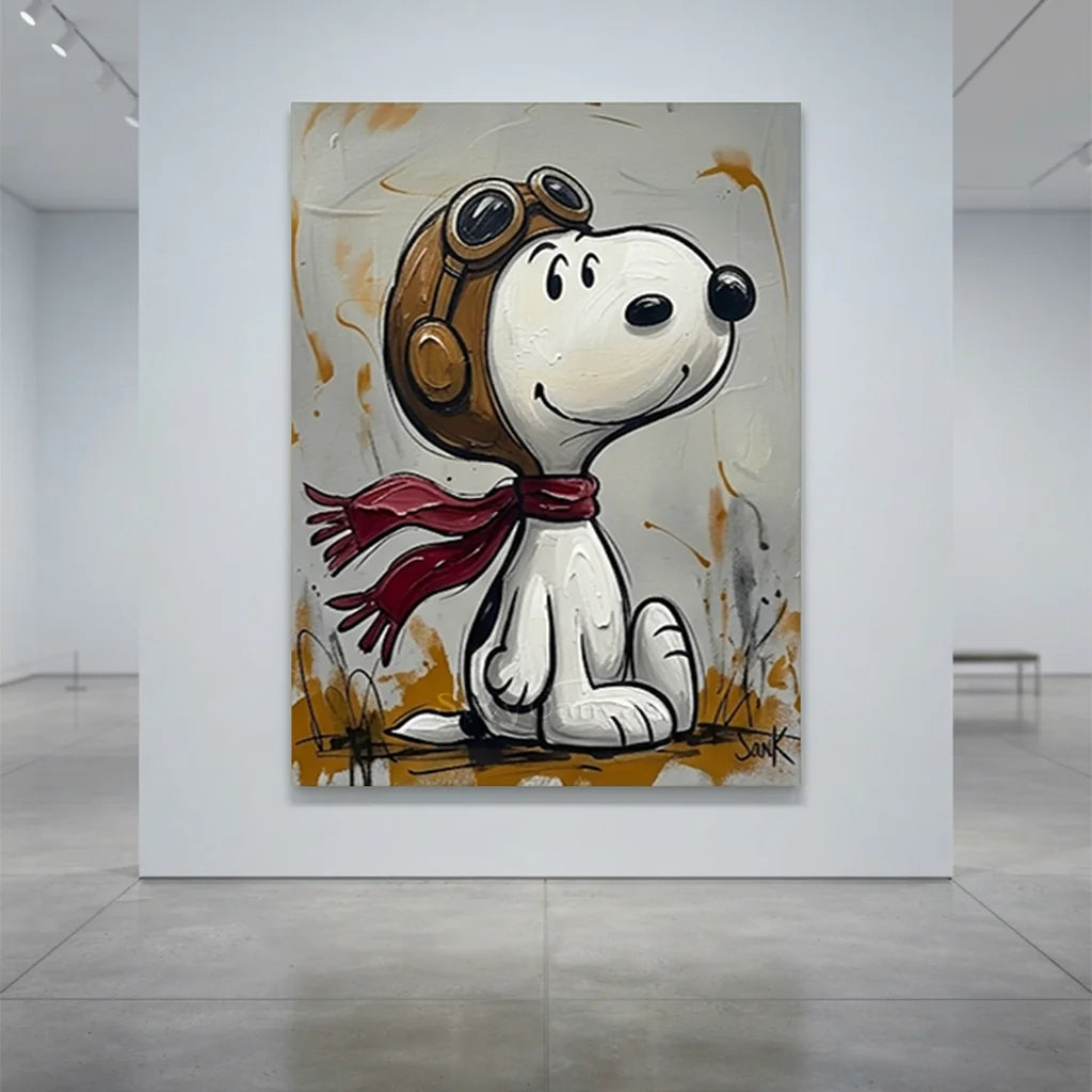 Pop Art Snoopy Oil Painting, Aviator Cartoon Wall Art #SS 375
