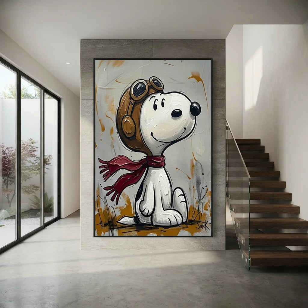 Pop Art Snoopy Oil Painting, Aviator Cartoon Wall Art #SS 375