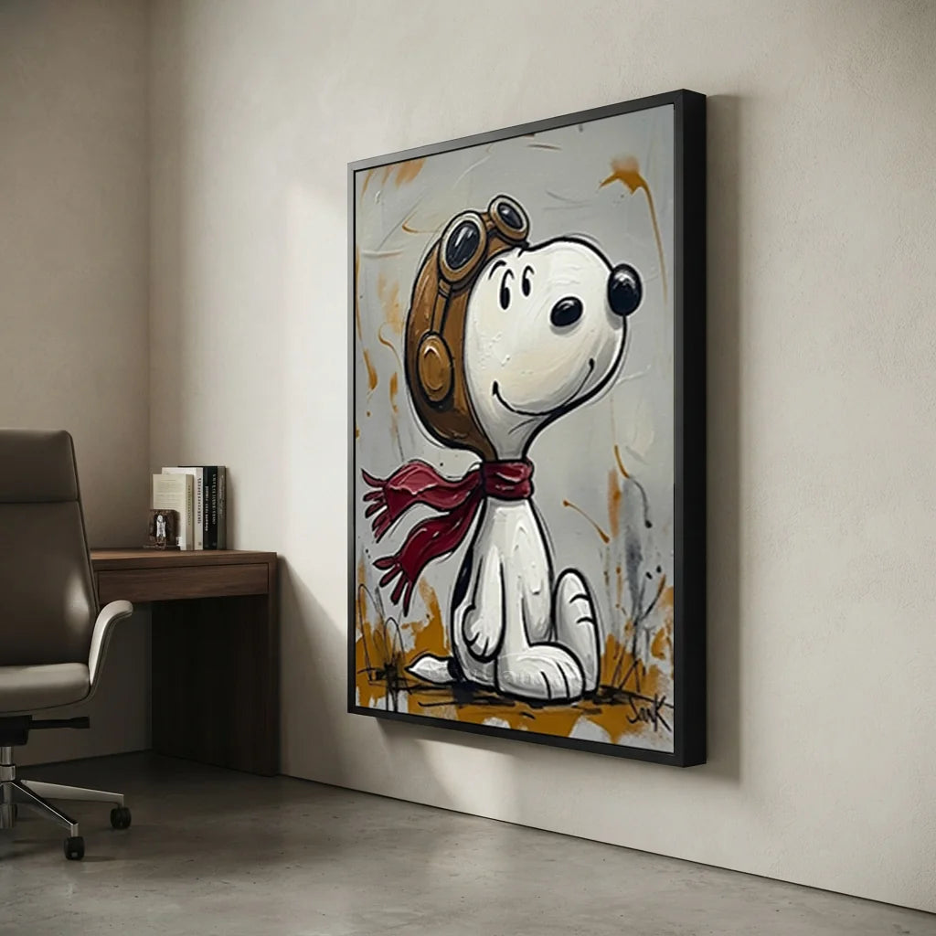 Pop Art Snoopy Oil Painting, Aviator Cartoon Wall Art #SS 375