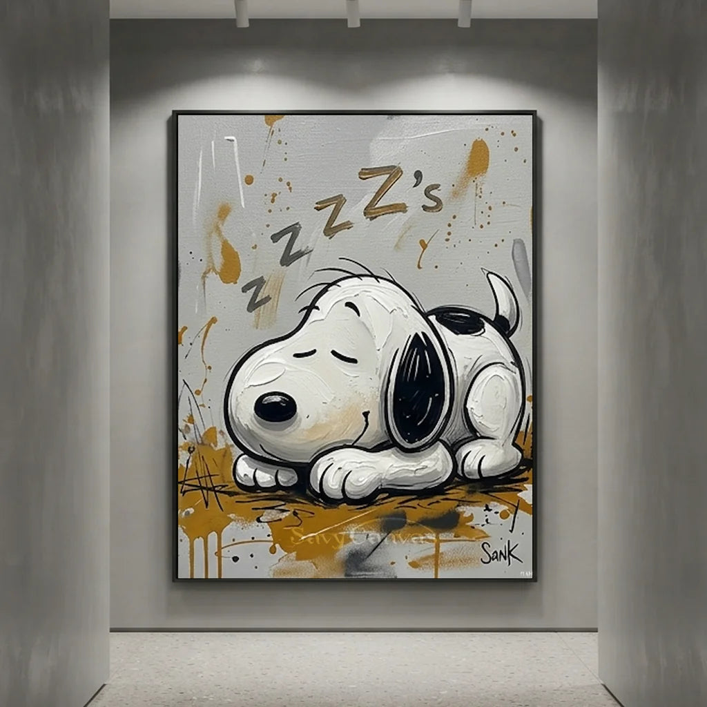 Pop Art Snoopy Oil Painting, Sleeping Cartoon Wall Art #SS 376