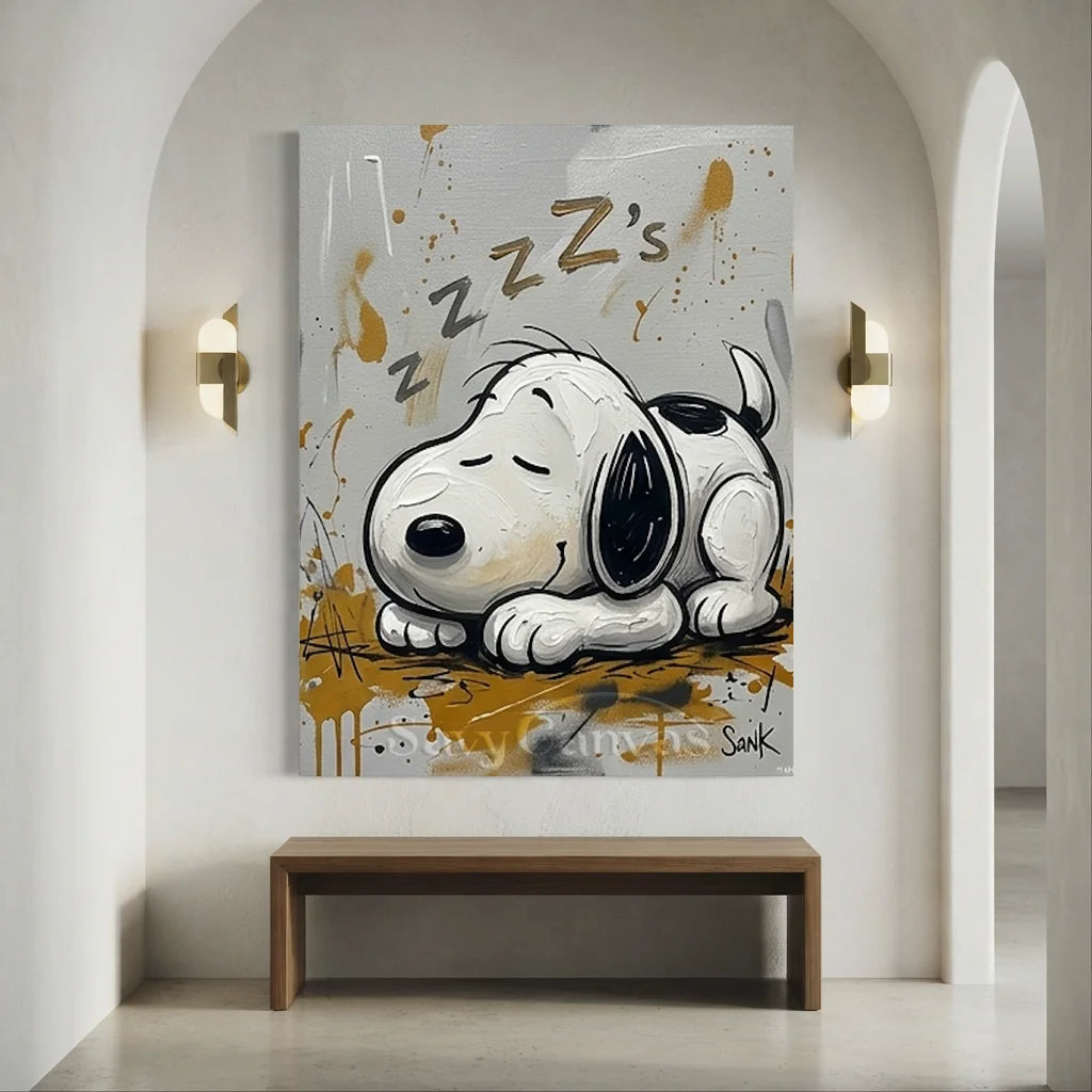 Pop Art Snoopy Oil Painting, Sleeping Cartoon Wall Art #SS 376