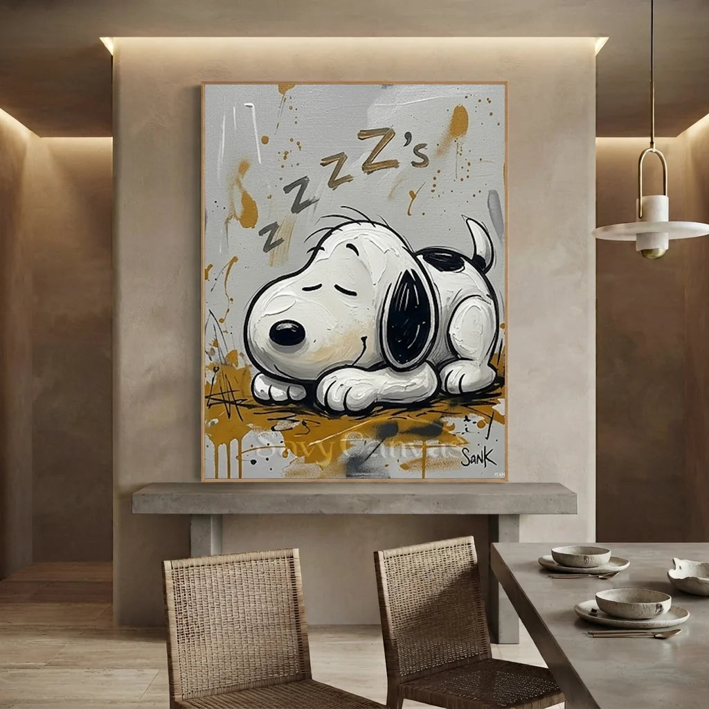 Pop Art Snoopy Oil Painting, Sleeping Cartoon Wall Art #SS 376