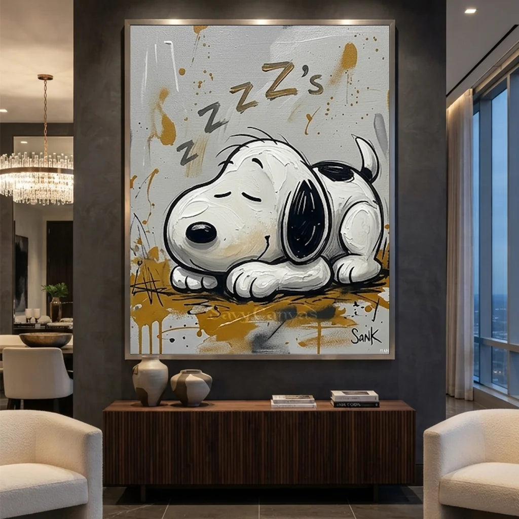 Pop Art Snoopy Oil Painting, Sleeping Cartoon Wall Art #SS 376
