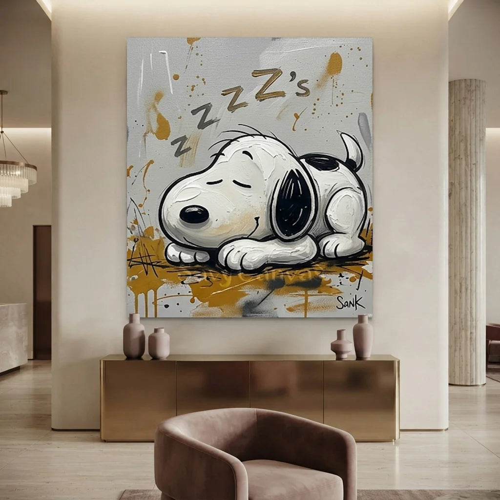 Pop Art Snoopy Oil Painting, Sleeping Cartoon Wall Art #SS 376