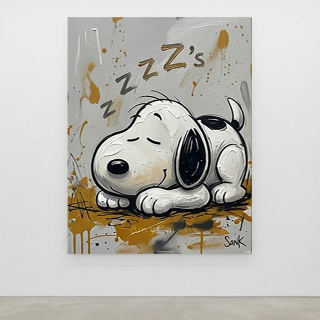 Pop Art Snoopy Oil Painting, Sleeping Cartoon Wall Art #SS 376