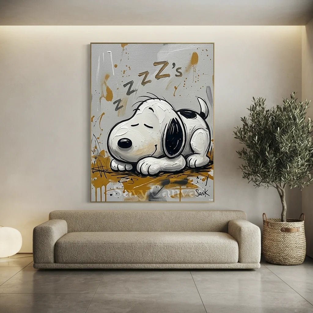 Pop Art Snoopy Oil Painting, Sleeping Cartoon Wall Art #SS 376