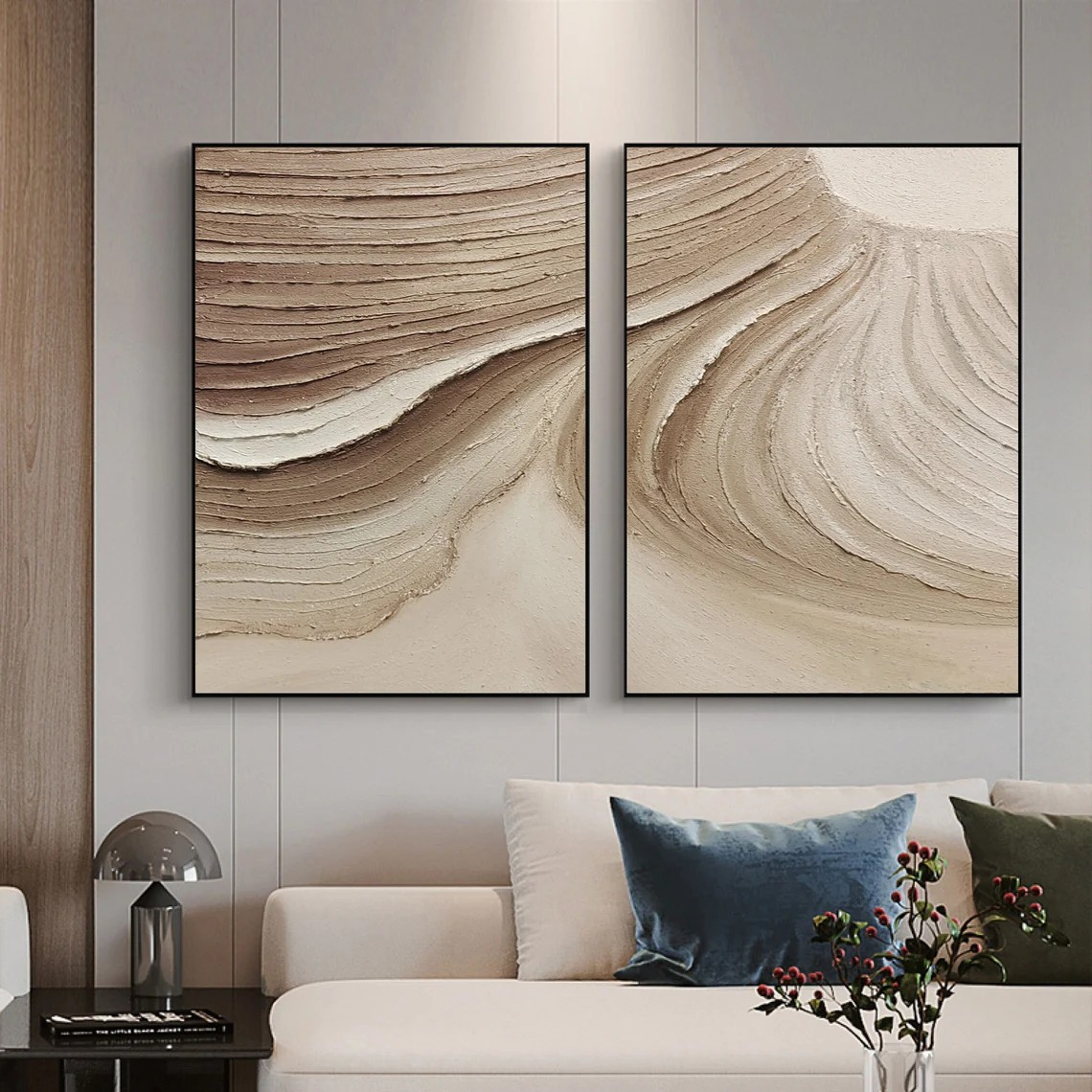 Modern Wall Art - Textured Beige Abstract Painting Set | #TC 051