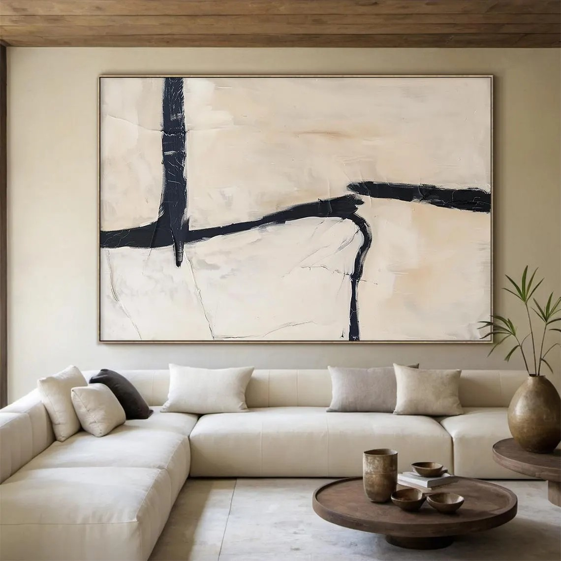 Geometric Abstract Oil Painting | Bold Black Lines Original Art  #TC 059