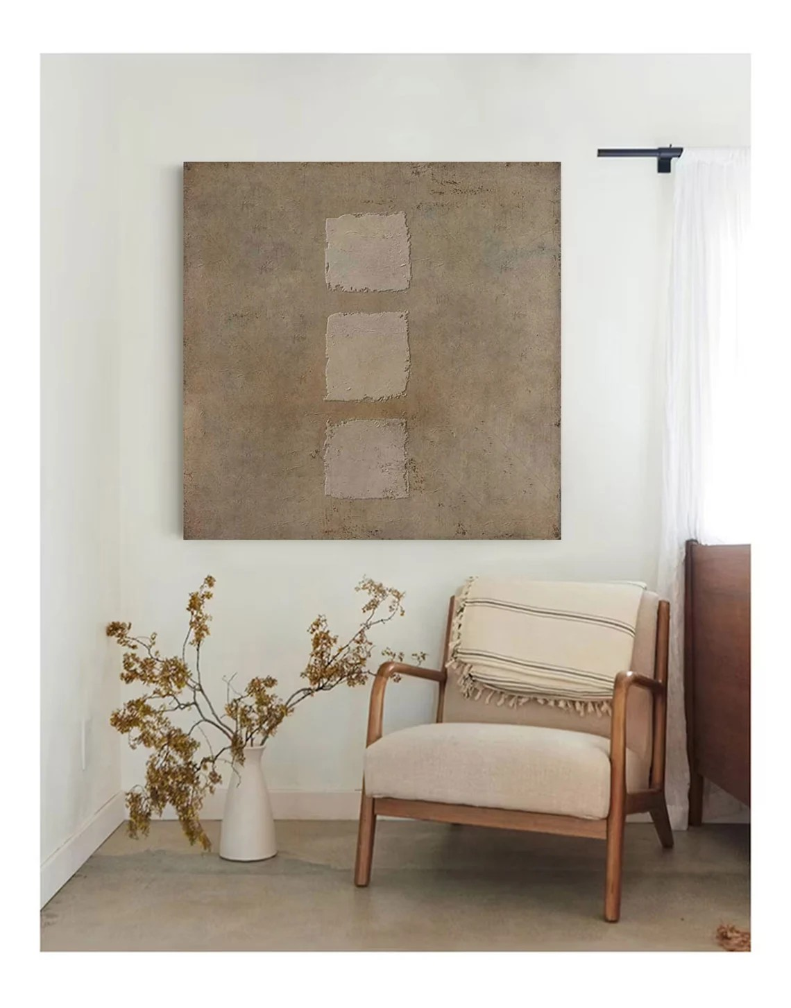 Neutral Beige Abstract Square Art – Handcrafted Canvas Painting #JJ 006
