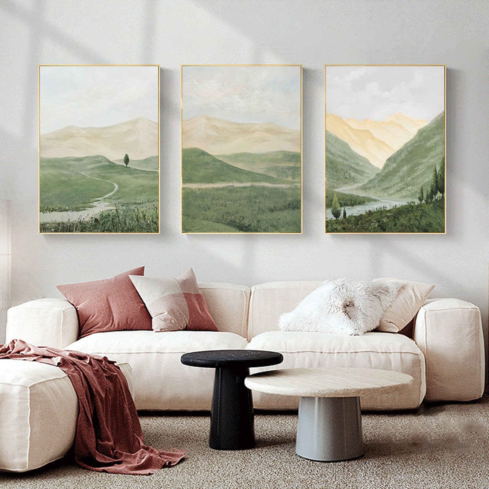 Tranquil Landscape Triptych | Handcrafted Mountain Oil Paintings #ZZ 0