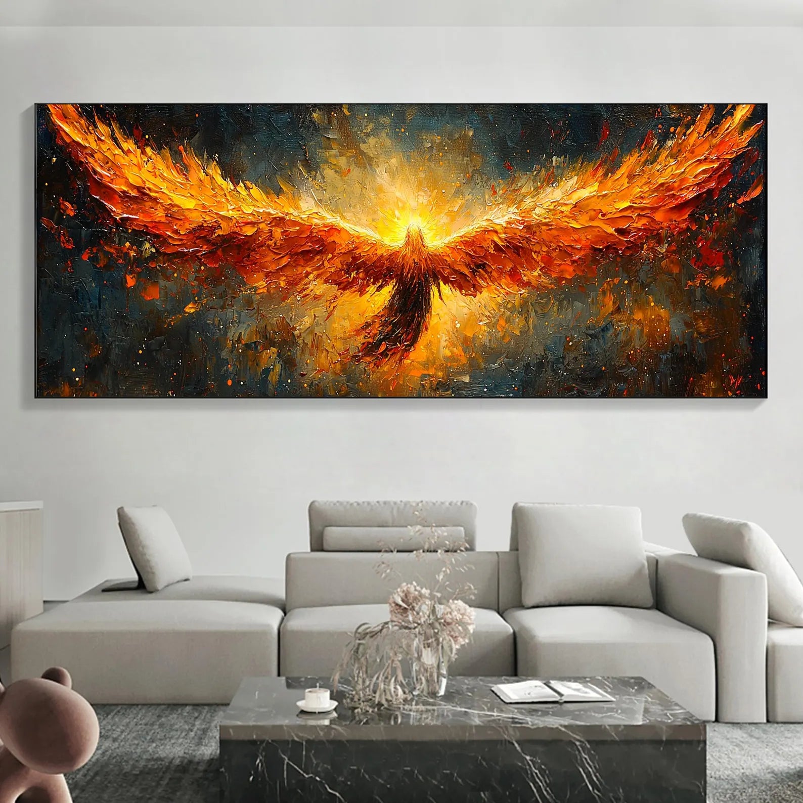 Handmade Mythical Phoenix Art | Large Textured Statement Piece
