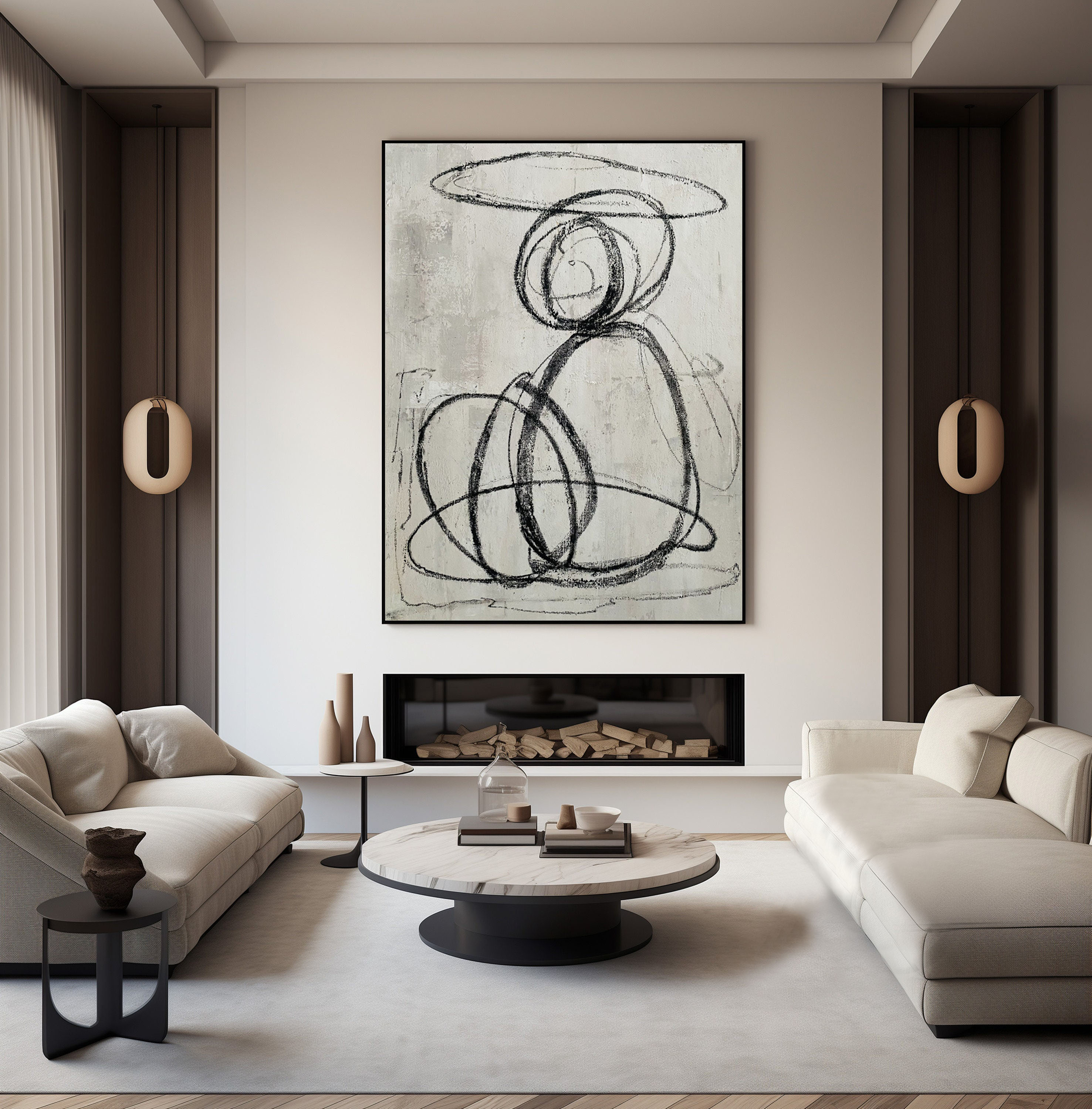 Unique Black and White Abstract Line Artwork for Wall Decor #TB 002