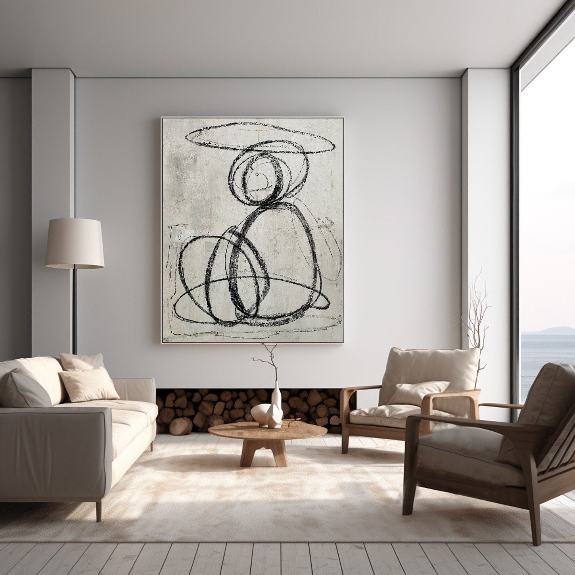 Unique Black and White Abstract Line Artwork for Wall Decor #TB 002