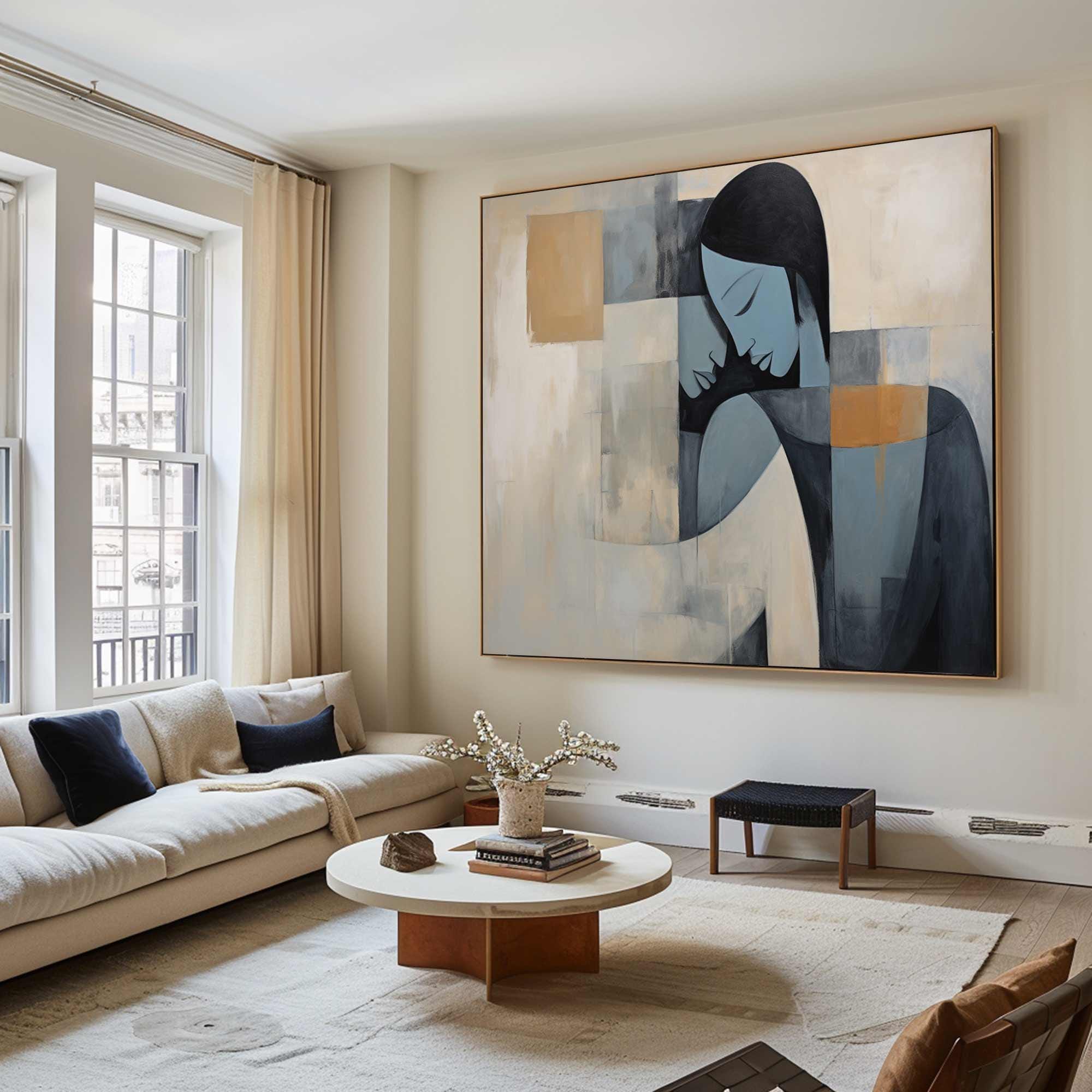 Modern Abstract Female Portrait Art, Minimalist Geometric #TB 082