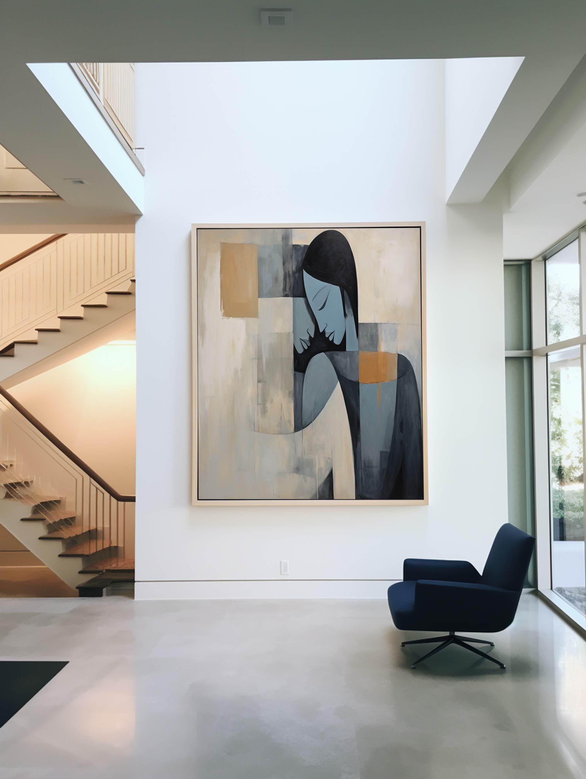 Modern Abstract Female Portrait Art, Minimalist Geometric #TB 082