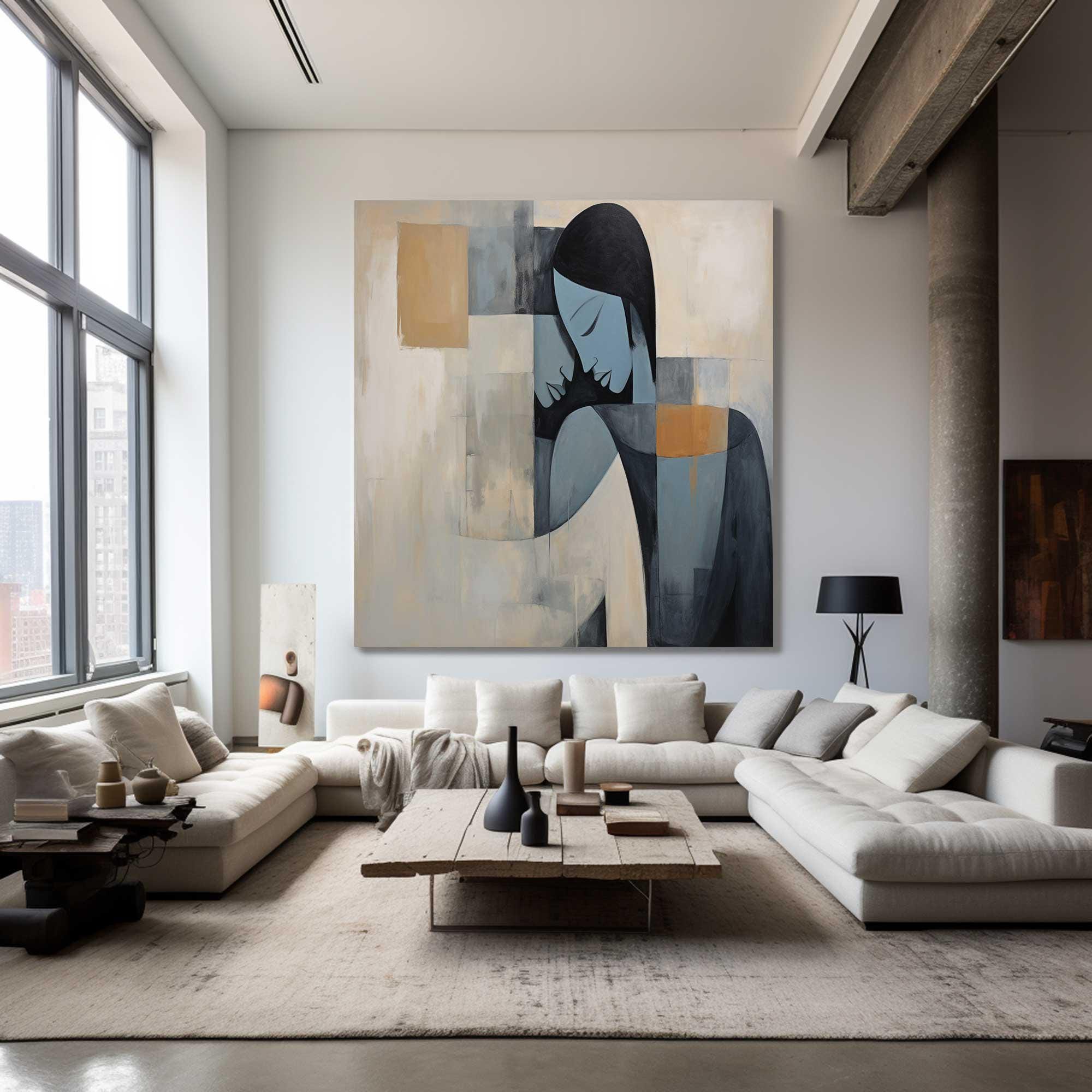 Modern Abstract Female Portrait Art, Minimalist Geometric #TB 082