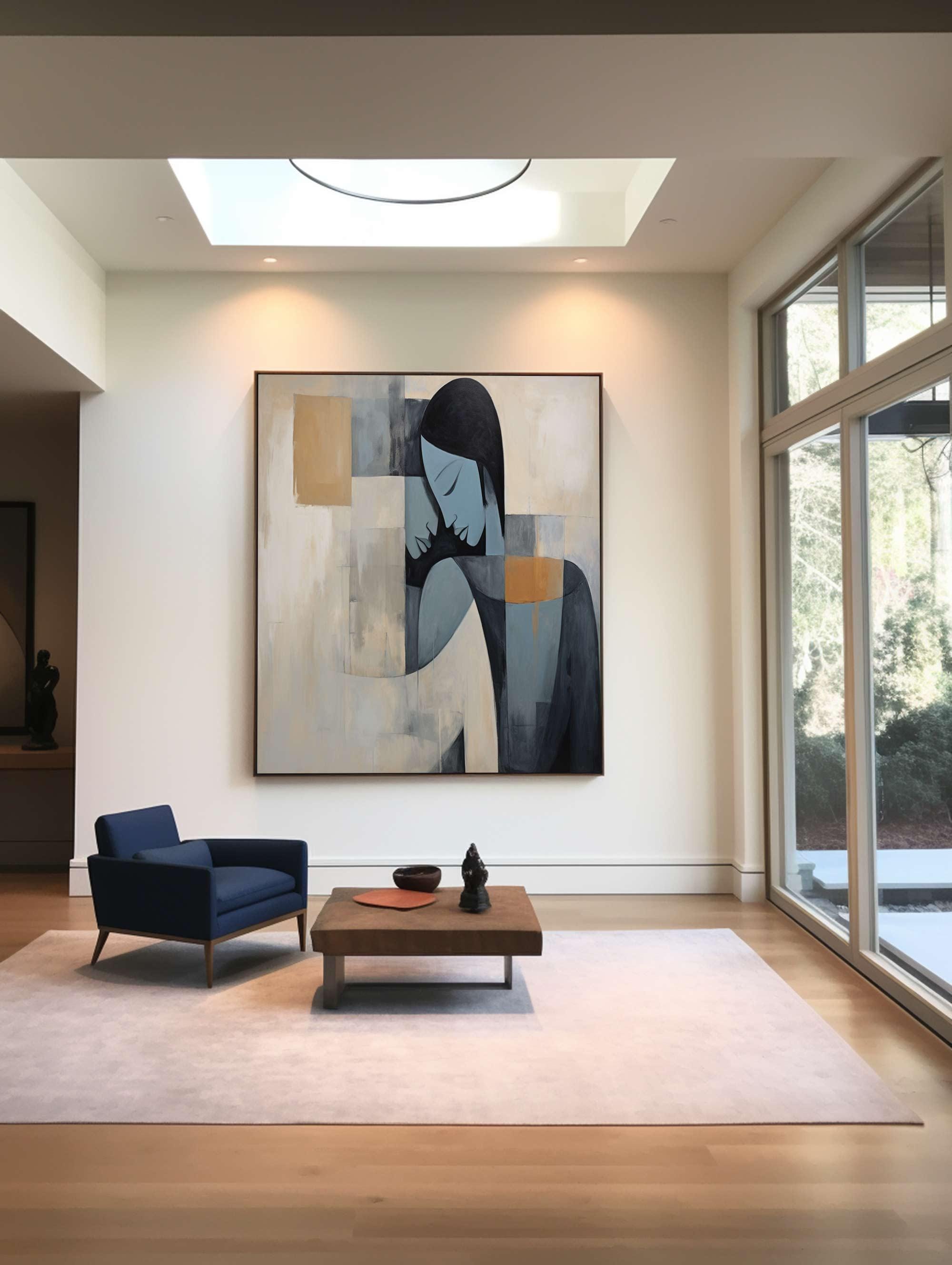 Modern Abstract Female Portrait Art, Minimalist Geometric #TB 082