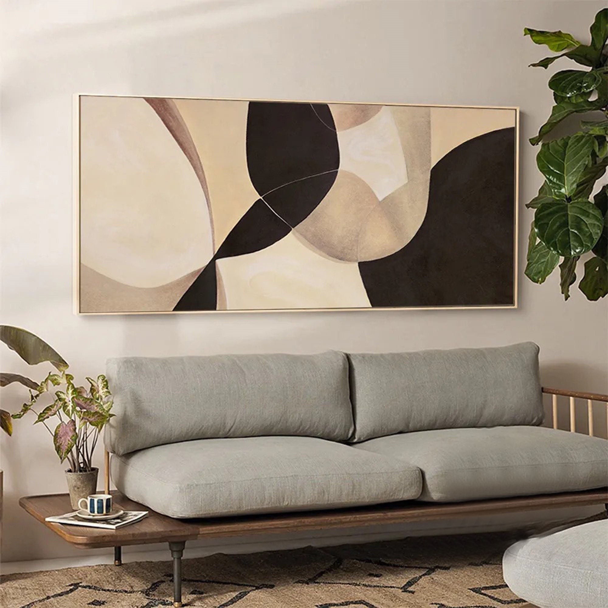 Modern Abstract Geometric Art - Beige and Black Painting  #TB 006