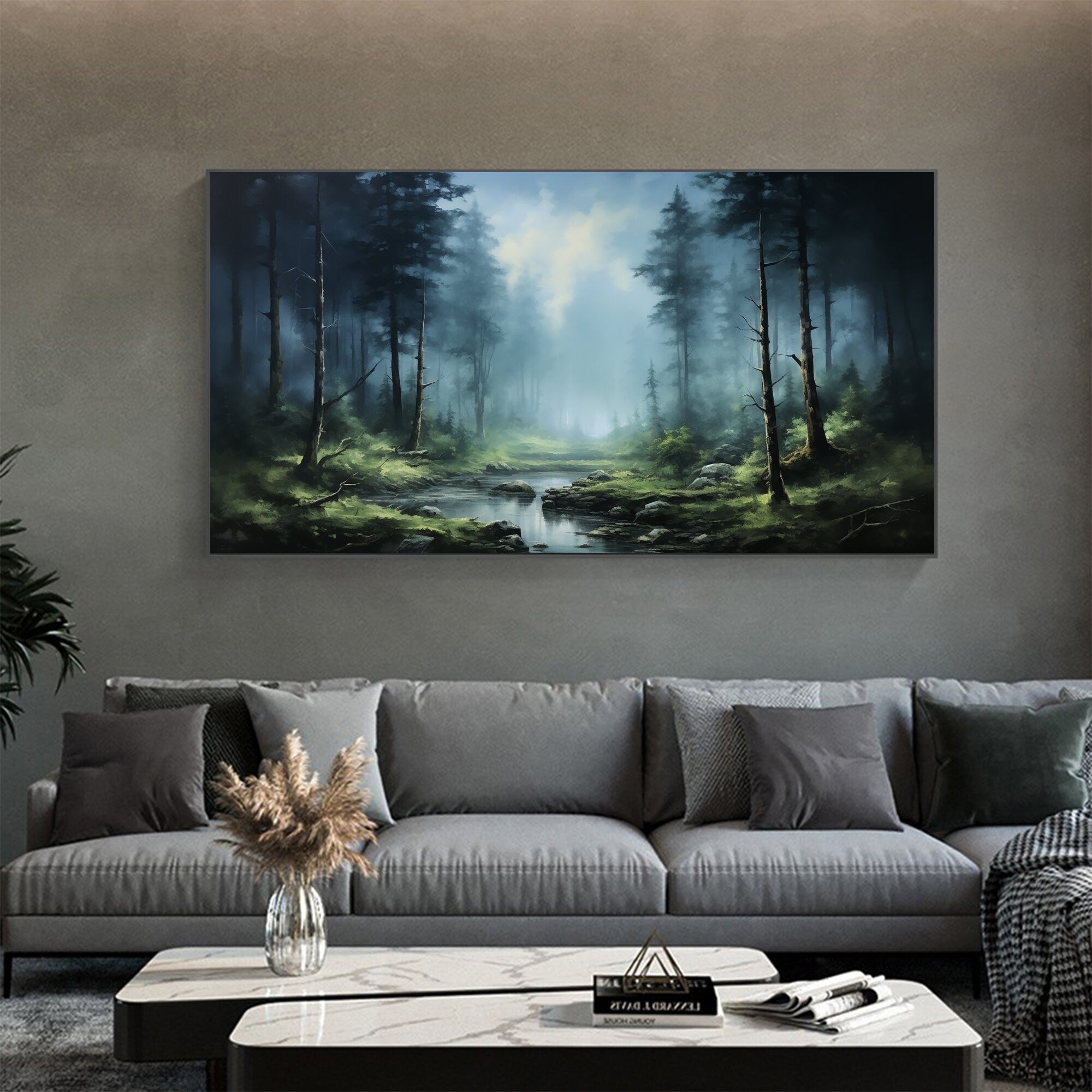 Misty Forest Landscape Wall Art | Large Horizontal Canvas Painting #ZZ 093