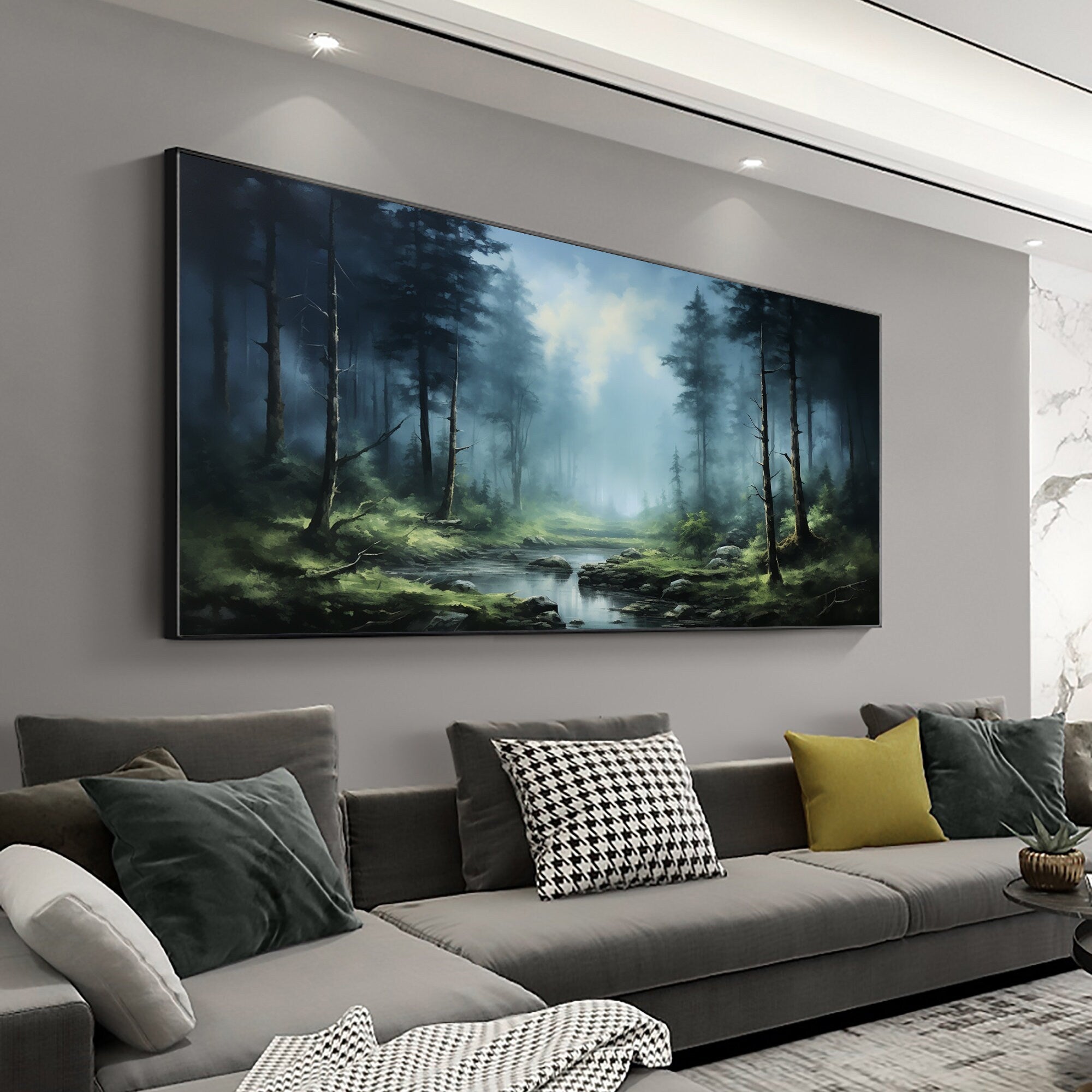 Misty Forest Landscape Wall Art | Large Horizontal Canvas Painting #ZZ 093