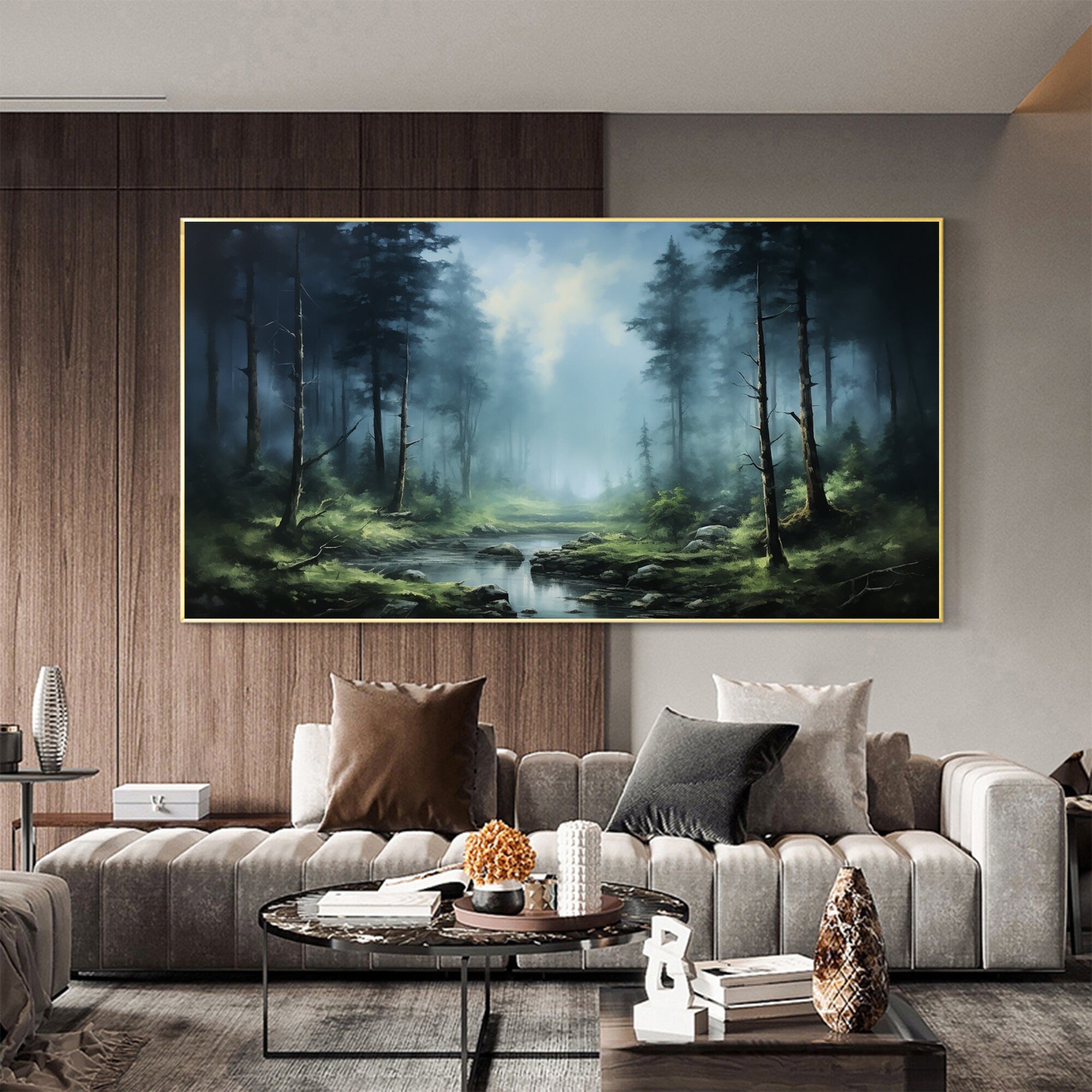 Misty Forest Landscape Wall Art | Large Horizontal Canvas Painting #ZZ 093