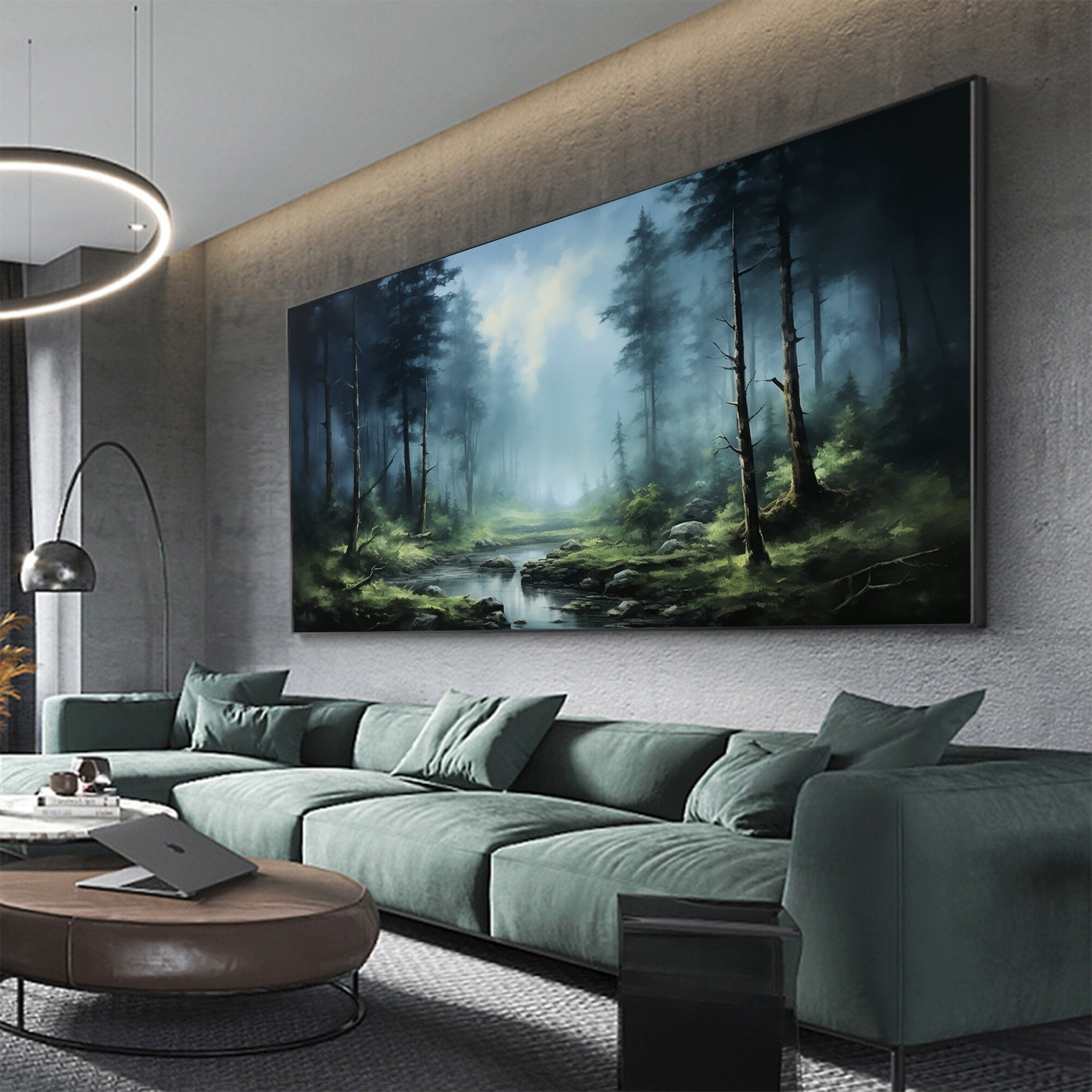 Misty Forest Landscape Wall Art | Large Horizontal Canvas Painting #ZZ 093