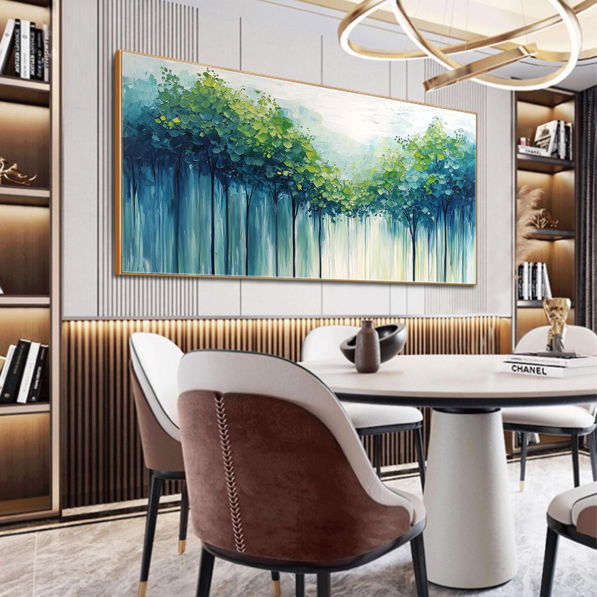 Large Textured Artwork | Horizontal Green Forest Canvas Painting Decor #ZZ 098