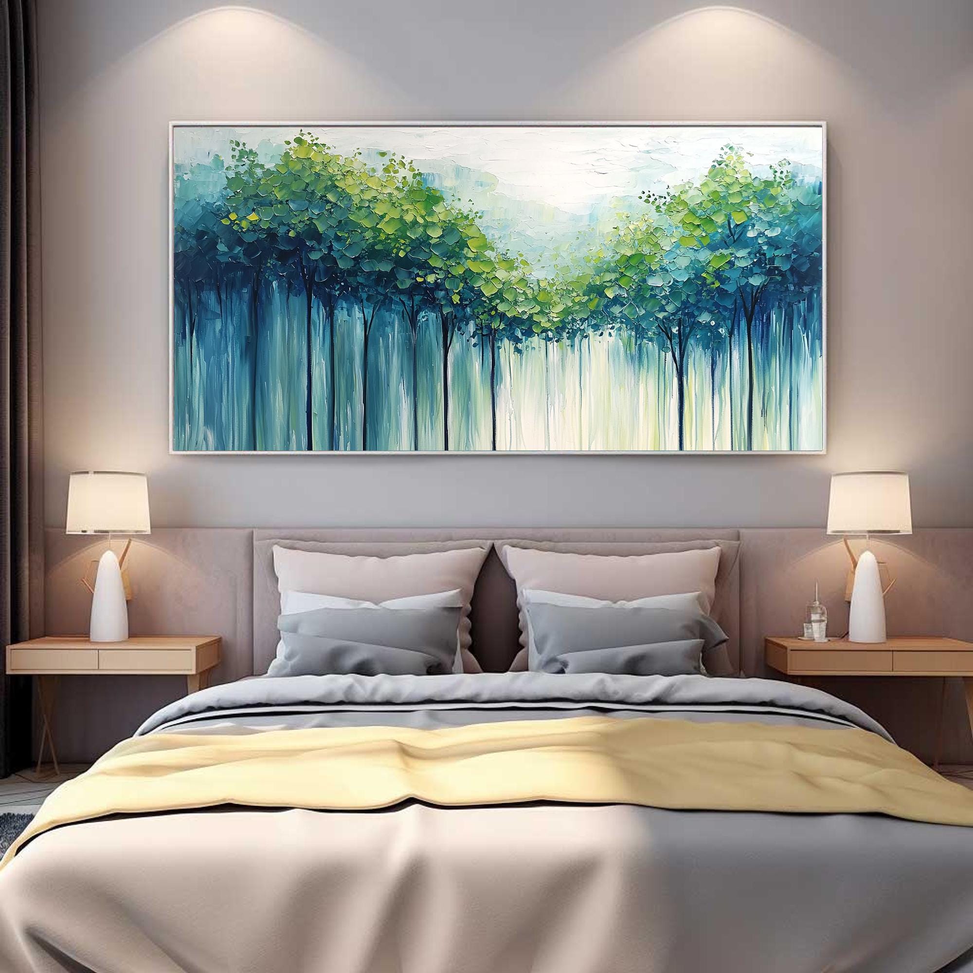 Large Textured Artwork | Horizontal Green Forest Canvas Painting Decor #ZZ 098