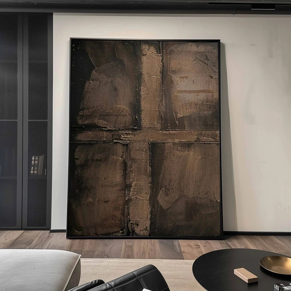 Earth Tone Textured Abstract Oil Painting | Modern Minimalist Cross Texture Artwork  #TC 025
