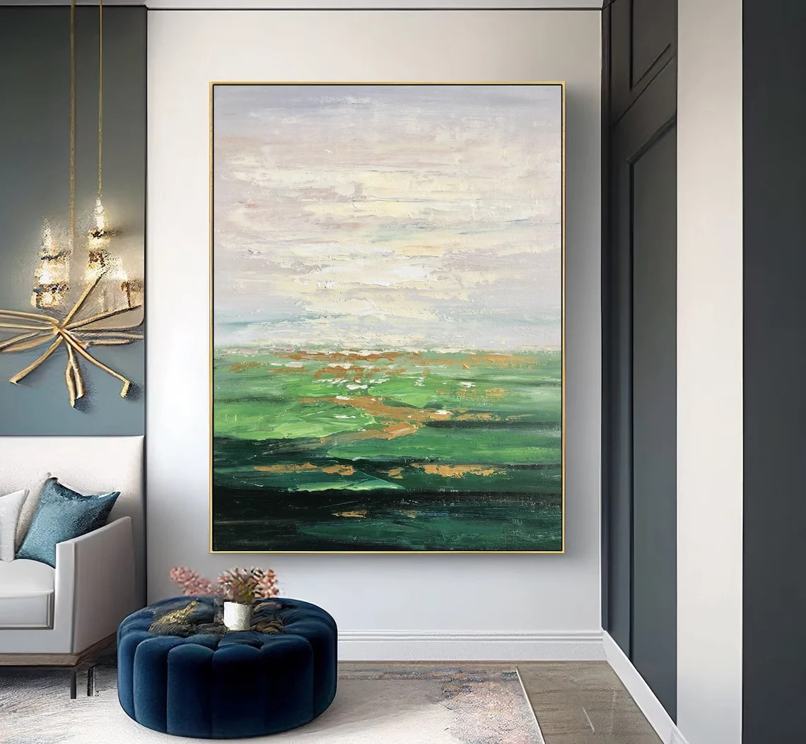 3D Green Abstract with Gold Accents - Modern Oil Art #JJ 028