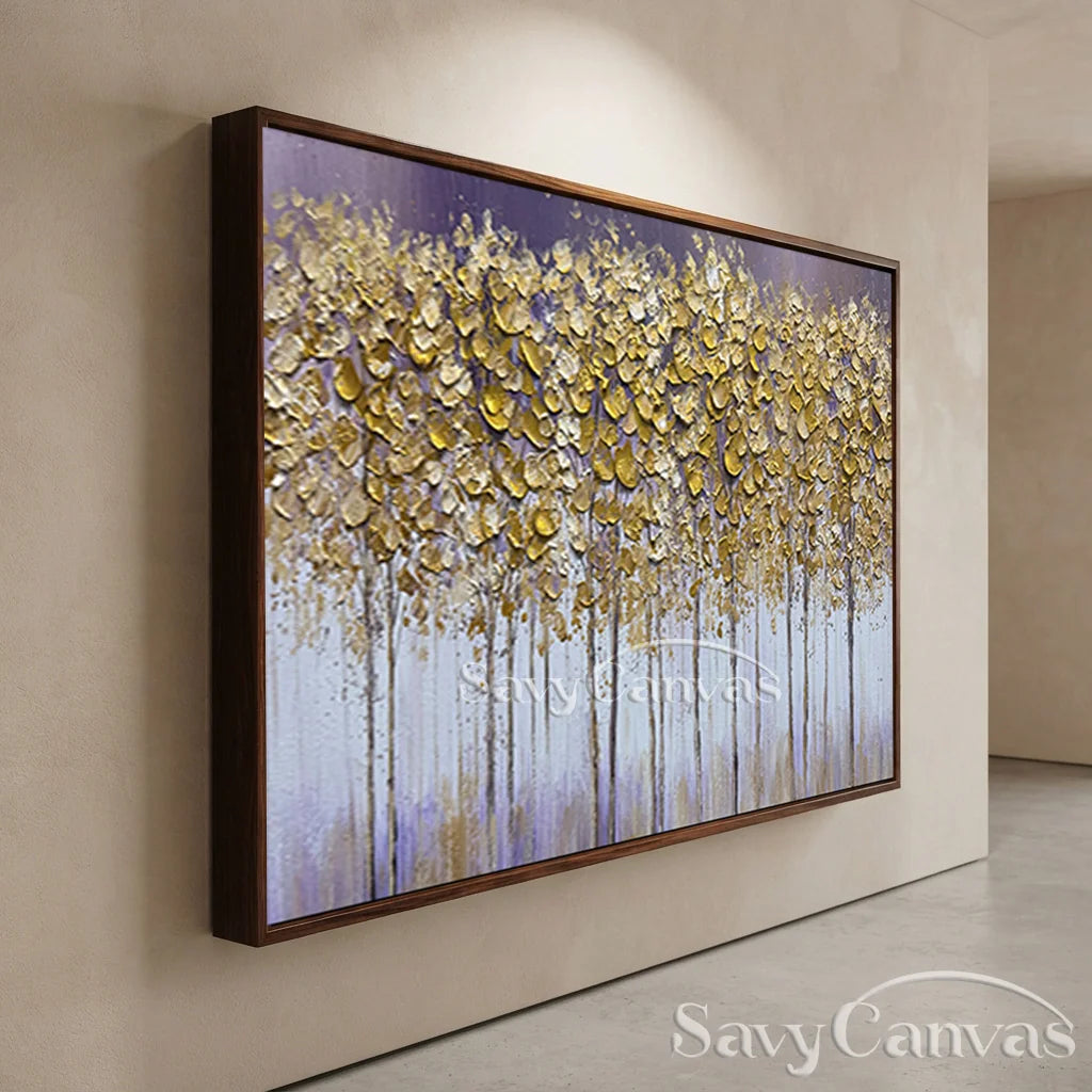 Textured Gold Tree Painting | Large Panoramic Abstract Forest Art #JJ 100