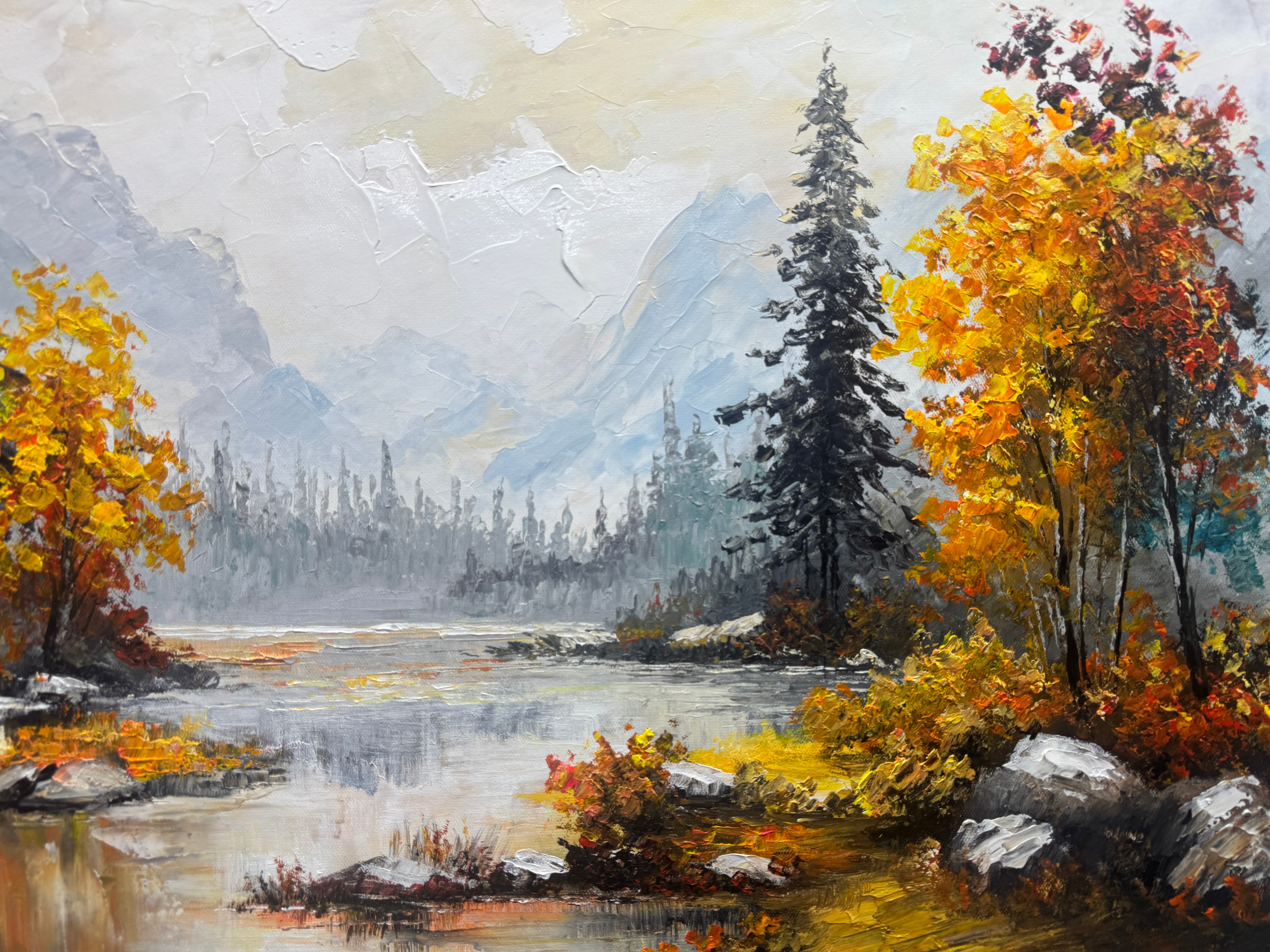 Autumn Forest Landscape Painting | Panoramic Abstract Canvas Art #JJ 338