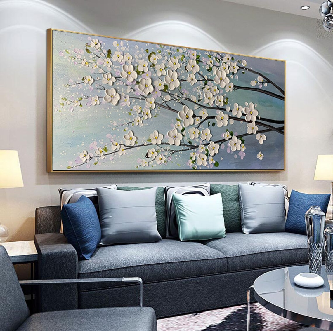 3D White Flower Abstract Oil Painting - Textured Floral Art #JJ 035